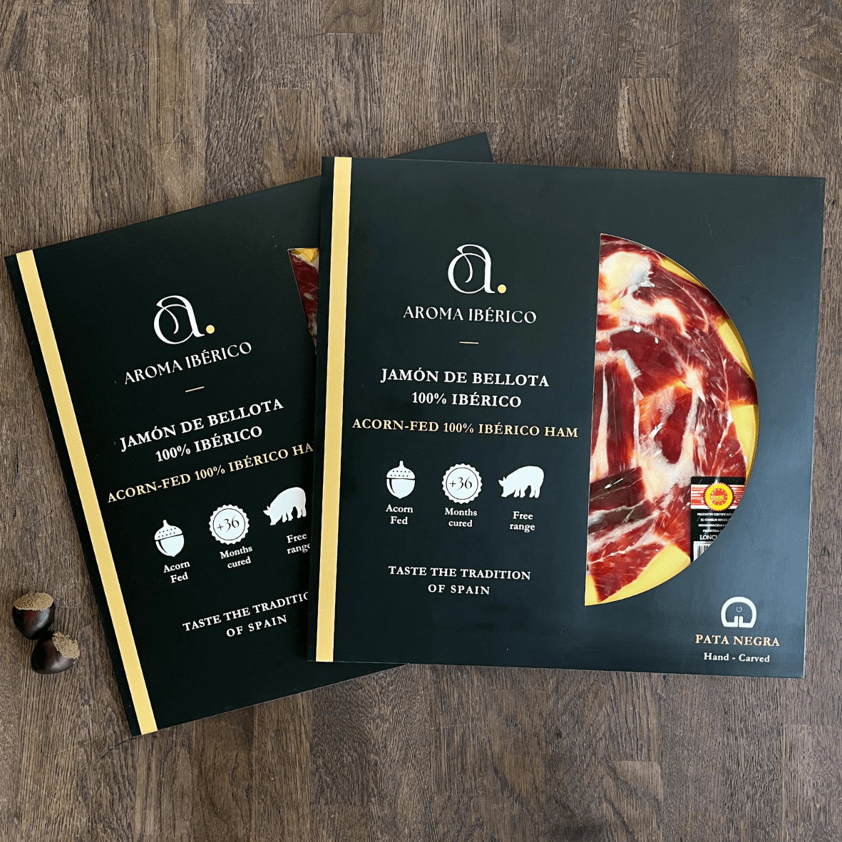 BOX SORTFODSSKINKE JAMÓN IBÉRICO (200g) - 100% Bellota Pata Negra - Aroma Ibérico